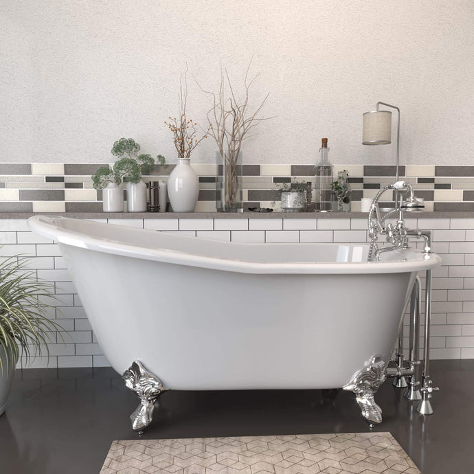 Cambridge Plumbing Polished Chrome Cambridge Plumbing ST61-463D-2-PKG-7DH Cast Iron Slipper Clawfoot Tub 61