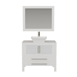 Cambridge Plumbing Vanity Brushed Nickel $1,109.00 Cambridge Plumbing 8111W 36 Inch Solid Wood Bathroom Vanity Set, White Finish with White Porcelain Vessel Sink, Includes Faucet, Drain and Mirror