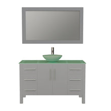 Load image into Gallery viewer, Cambridge Plumbing Vanity Brushed Nickel $1,429.00 Cambridge Plumbing 8116B 48 Inch Solid Wood Bathroom Vanity Set, Gray Finish with Glass Countertop and Sink, Includes Faucet, Drain and Mirror