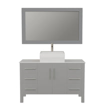Load image into Gallery viewer, Cambridge Plumbing Vanity Brushed Nickel $1,529.00 Cambridge Plumbing 8116G 48 Inch Solid Wood Bathroom Vanity Set, Gray Finish with White Porcelain Vessel Sink, Includes Faucet, Drain and Mirror