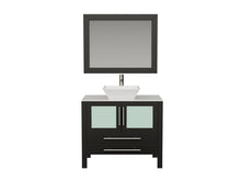 Load image into Gallery viewer, Cambridge Plumbing Vanity Brushed Nickel + $30.00 Cambridge Plumbing Complete 36 inch Solid Wood Bathroom Vanity Set, Espresso Finish with Porcelain Countertop and Sink, Includes Faucet, Drain and Matching Vanity Mirror