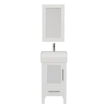 Load image into Gallery viewer, Cambridge Plumbing Vanity Brushed Nickel $779.00 Cambridge Plumbing 8137W 18 Inch Solid Wood Bathroom Vanity Set, White Finish with White Porcelain Vessel Sink, Includes Faucet, Drain and Mirror