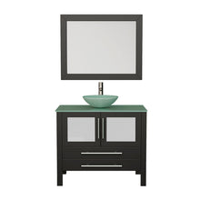 Load image into Gallery viewer, Cambridge Plumbing Vanity Brushed Nickel Cambridge Plumbing 8111-B 36 Inch Solid Wood Bathroom Vanity Set, Espresso Finish with Glass Countertop and Sink, Includes Faucet, Drain and Mirror