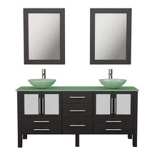 Load image into Gallery viewer, Cambridge Plumbing Vanity Brushed Nickel Cambridge Plumbing 8119B Complete 63 Inch Solid Wood Bathroom Vanity Set, Espresso Finish with Tempered Glass Countertop and Sink, Includes Faucet, Drain and Matching Vanity Mirror