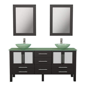 Cambridge Plumbing Vanity Brushed Nickel Cambridge Plumbing 8119B Complete 63 Inch Solid Wood Bathroom Vanity Set, Espresso Finish with Tempered Glass Countertop and Sink, Includes Faucet, Drain and Matching Vanity Mirror