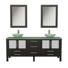 Load image into Gallery viewer, Cambridge Plumbing Vanity Brushed Nickel Cambridge Plumbing 8119BXL 72 Inch Solid Wood Bathroom Double Vanity Set, Espresso Finish, Tempered Glass Countertop Includes Sinks, Faucet, Drain and Mirrors