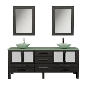 Cambridge Plumbing Vanity Brushed Nickel Cambridge Plumbing 8119BXL 72 Inch Solid Wood Bathroom Double Vanity Set, Espresso Finish, Tempered Glass Countertop Includes Sinks, Faucet, Drain and Mirrors