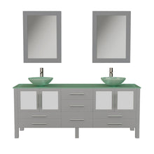 Load image into Gallery viewer, Cambridge Plumbing Vanity Brushed Nickel Cambridge Plumbing 8119BXLG 72 Inch Solid Wood Bathroom Double Vanity Set, Gray Finish, Tempered Glass Countertop Includes Sinks, Faucet, Drain and Mirrors