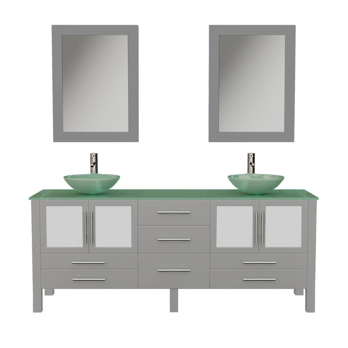 Cambridge Plumbing Vanity Brushed Nickel Cambridge Plumbing 8119BXLG 72 Inch Solid Wood Bathroom Double Vanity Set, Gray Finish, Tempered Glass Countertop Includes Sinks, Faucet, Drain and Mirrors