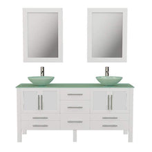 Load image into Gallery viewer, Cambridge Plumbing Vanity Brushed Nickel Cambridge Plumbing 8119BXLW 72 Inch Solid Wood Bathroom Vanity Set, White Finish with Tempered Glass Countertop and Sinks, Includes Faucet, Drain and  Mirrors