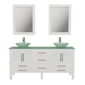 Cambridge Plumbing Vanity Brushed Nickel Cambridge Plumbing 8119BXLW 72 Inch Solid Wood Bathroom Vanity Set, White Finish with Tempered Glass Countertop and Sinks, Includes Faucet, Drain and  Mirrors
