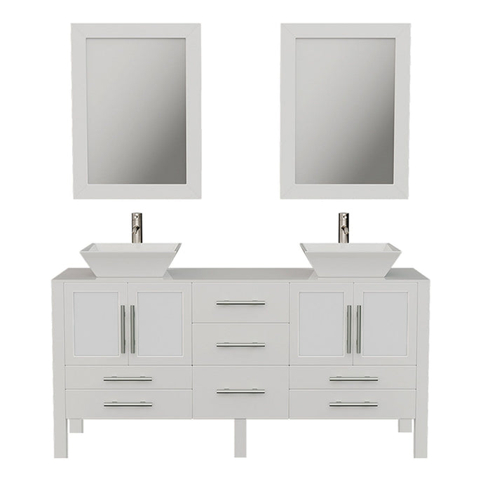 Cambridge Plumbing Vanity Brushed Nickel Cambridge Plumbing 8119WF Complete 63 Inch Solid Wood Bathroom Vanity Set, White Finish with White Porcelain Countertop and Sink, Includes Faucet, Drain and Matching Vanity Mirror