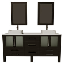 Load image into Gallery viewer, Cambridge Plumbing Vanity Brushed Nickel Cambridge Plumbing 8119XL Complete 72 Inch Solid Wood Bathroom Vanity Set, Espresso Finish with White Porcelain Countertop and Sink, Includes Faucet, Drain and Matching Vanity Mirror