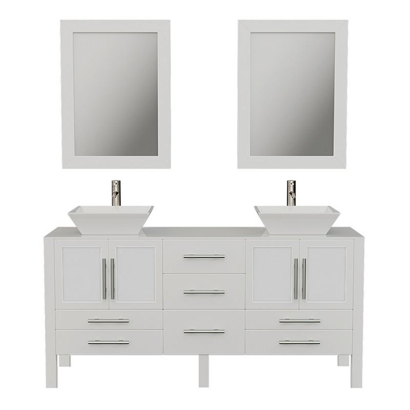 Cambridge Plumbing Vanity Brushed Nickel Cambridge Plumbing 8119XLWF-CP 71 Inch Solid Wood Vanity with A Porcelain Counter Top and Two Matching Vessel Sinks, Two Long-Stemmed Faucets and Drains