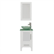 Load image into Gallery viewer, Cambridge Plumbing Vanity Brushed Nickel Cambridge Plumbing 8137BW 18 Inch Solid Wood Bathroom Vanity Set, White Finish with Glass Countertop and Sink, Includes Faucet, Drain and Mirror