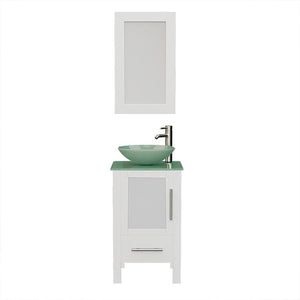 Cambridge Plumbing Vanity Brushed Nickel Cambridge Plumbing 8137BW 18 Inch Solid Wood Bathroom Vanity Set, White Finish with Glass Countertop and Sink, Includes Faucet, Drain and Mirror