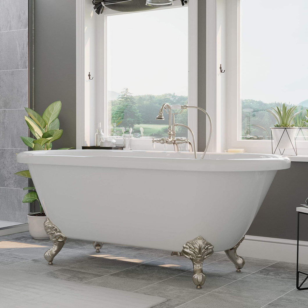 Cambridge Plumbing Vanity Brushed Nickel Cambridge Plumbing ADE-398684-PKG Acrylic Double Ended Clawfoot Soaking Tub and Complete Plumbing Package