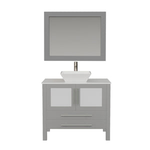 Cambridge Plumbing Vanity Brushed Nickel Cambridge Plumbing Complete 36 Inch Solid Wood Bathroom Vanity Set, Gray Finish with White Porcelain Countertop and Sink, Includes Faucet, Drain and Matching Vanity Mirror
