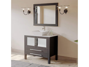 Cambridge Plumbing Vanity Cambridge Plumbing 8111 36 Inch Solid Wood Bathroom Vanity Set, Espresso Finish with White Porcelain Vessel Sink, Includes Faucet, Drain and Mirror