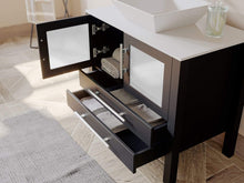 Load image into Gallery viewer, Cambridge Plumbing Vanity Cambridge Plumbing 8111 36 Inch Solid Wood Bathroom Vanity Set, Espresso Finish with White Porcelain Vessel Sink, Includes Faucet, Drain and Mirror