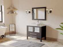 Load image into Gallery viewer, Cambridge Plumbing Vanity Cambridge Plumbing 8111 36 Inch Solid Wood Bathroom Vanity Set, Espresso Finish with White Porcelain Vessel Sink, Includes Faucet, Drain and Mirror