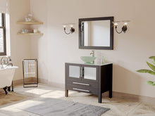 Load image into Gallery viewer, Cambridge Plumbing Vanity Cambridge Plumbing 8111-B 36 Inch Solid Wood Bathroom Vanity Set, Espresso Finish with Glass Countertop and Sink, Includes Faucet, Drain and Mirror