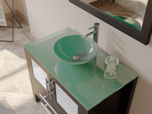 Cambridge Plumbing Vanity Cambridge Plumbing 8111-B 36 Inch Solid Wood Bathroom Vanity Set, Espresso Finish with Glass Countertop and Sink, Includes Faucet, Drain and Mirror