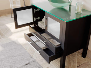 Cambridge Plumbing Vanity Cambridge Plumbing 8111-B 36 Inch Solid Wood Bathroom Vanity Set, Espresso Finish with Glass Countertop and Sink, Includes Faucet, Drain and Mirror
