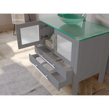 Load image into Gallery viewer, Cambridge Plumbing Vanity Cambridge Plumbing 8111B-G 36 Inch Solid Wood Bathroom Vanity Set, Gray Finish with Glass Countertop and Sink, Includes Faucet, Drain and Mirror