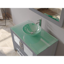 Load image into Gallery viewer, Cambridge Plumbing Vanity Cambridge Plumbing 8111B-G 36 Inch Solid Wood Bathroom Vanity Set, Gray Finish with Glass Countertop and Sink, Includes Faucet, Drain and Mirror