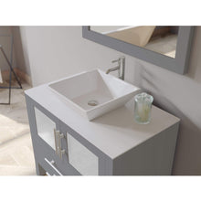 Load image into Gallery viewer, Cambridge Plumbing Vanity Cambridge Plumbing 8111G 36 Inch Solid Wood Bathroom Vanity Set, Gray Finish with White Porcelain Vessel Sink, Includes Faucet, Drain and Mirror
