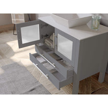 Load image into Gallery viewer, Cambridge Plumbing Vanity Cambridge Plumbing 8111G 36 Inch Solid Wood Bathroom Vanity Set, Gray Finish with White Porcelain Vessel Sink, Includes Faucet, Drain and Mirror
