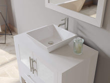 Load image into Gallery viewer, Cambridge Plumbing Vanity Cambridge Plumbing 8111W 36 Inch Solid Wood Bathroom Vanity Set, White Finish with White Porcelain Vessel Sink, Includes Faucet, Drain and Mirror