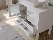 Load image into Gallery viewer, Cambridge Plumbing Vanity Cambridge Plumbing 8111W 36 Inch Solid Wood Bathroom Vanity Set, White Finish with White Porcelain Vessel Sink, Includes Faucet, Drain and Mirror