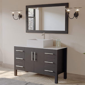 Cambridge Plumbing Vanity Cambridge Plumbing 8116 48 Inch Solid Wood Bathroom Vanity Set, Espresso Finish with White Porcelain Vessel Sink, Includes Faucet, Drain and Mirror