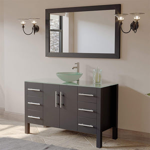 Cambridge Plumbing Vanity Cambridge Plumbing 8116B 48 Inch Solid Wood Bathroom Vanity Set, Espresso Finish with Glass Countertop and Sink, Includes Faucet, Drain and Mirror