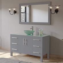 Load image into Gallery viewer, Cambridge Plumbing Vanity Cambridge Plumbing 8116B 48 Inch Solid Wood Bathroom Vanity Set, Gray Finish with Glass Countertop and Sink, Includes Faucet, Drain and Mirror