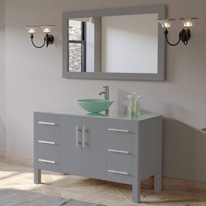 Cambridge Plumbing Vanity Cambridge Plumbing 8116B 48 Inch Solid Wood Bathroom Vanity Set, Gray Finish with Glass Countertop and Sink, Includes Faucet, Drain and Mirror
