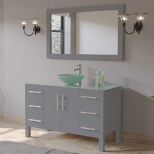 Load image into Gallery viewer, Cambridge Plumbing Vanity Cambridge Plumbing 8116B 48 Inch Solid Wood Bathroom Vanity Set, Gray Finish with Glass Countertop and Sink, Includes Faucet, Drain and Mirror