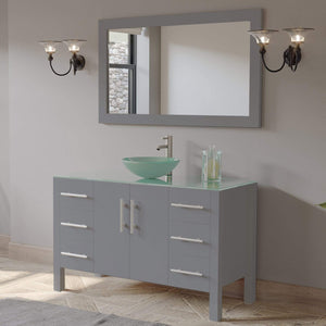 Cambridge Plumbing Vanity Cambridge Plumbing 8116B 48 Inch Solid Wood Bathroom Vanity Set, Gray Finish with Glass Countertop and Sink, Includes Faucet, Drain and Mirror