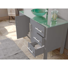 Load image into Gallery viewer, Cambridge Plumbing Vanity Cambridge Plumbing 8116B 48 Inch Solid Wood Bathroom Vanity Set, Gray Finish with Glass Countertop and Sink, Includes Faucet, Drain and Mirror