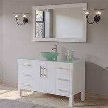 Load image into Gallery viewer, Cambridge Plumbing Vanity Cambridge Plumbing 8116B-W 48 Inch Solid Wood Bathroom Vanity Set, White Finish with Glass Countertop and Sink, Includes Faucet, Drain and Mirror