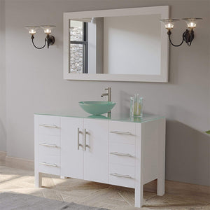 Cambridge Plumbing Vanity Cambridge Plumbing 8116B-W 48 Inch Solid Wood Bathroom Vanity Set, White Finish with Glass Countertop and Sink, Includes Faucet, Drain and Mirror