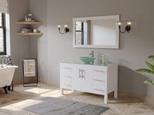Load image into Gallery viewer, Cambridge Plumbing Vanity Cambridge Plumbing 8116B-W 48 Inch Solid Wood Bathroom Vanity Set, White Finish with Glass Countertop and Sink, Includes Faucet, Drain and Mirror