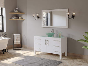 Cambridge Plumbing Vanity Cambridge Plumbing 8116B-W 48 Inch Solid Wood Bathroom Vanity Set, White Finish with Glass Countertop and Sink, Includes Faucet, Drain and Mirror