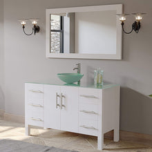 Load image into Gallery viewer, Cambridge Plumbing Vanity Cambridge Plumbing 8116B-W 48 Inch Solid Wood Bathroom Vanity Set, White Finish with Glass Countertop and Sink, Includes Faucet, Drain and Mirror