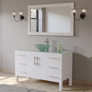 Cambridge Plumbing Vanity Cambridge Plumbing 8116B-W 48 Inch Solid Wood Bathroom Vanity Set, White Finish with Glass Countertop and Sink, Includes Faucet, Drain and Mirror