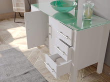 Load image into Gallery viewer, Cambridge Plumbing Vanity Cambridge Plumbing 8116B-W 48 Inch Solid Wood Bathroom Vanity Set, White Finish with Glass Countertop and Sink, Includes Faucet, Drain and Mirror