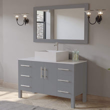 Load image into Gallery viewer, Cambridge Plumbing Vanity Cambridge Plumbing 8116G 48 Inch Solid Wood Bathroom Vanity Set, Gray Finish with White Porcelain Vessel Sink, Includes Faucet, Drain and Mirror
