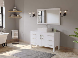 Cambridge Plumbing Vanity Cambridge Plumbing 8116W 48 Inch Solid Wood Bathroom Vanity Set, White Finish with White Porcelain Vessel Sink, Includes Faucet, Drain and Mirror
